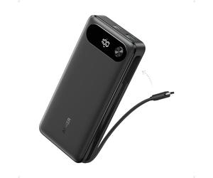 Anker Power Bank, Caricabatterie Portatile da 20.000 mAh, con Cavo USB C Integrato, Batteria a Ricarica Rapida 87 W, 2 USB-C e 1 USB-A, per MacBook, iPhone 17/16 serie, Samsung, Switch, e Altro Ancora