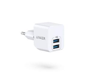 Anker PowerPort Mini Caricatore USB 2 Porte Compatto per Smartphone | Mini Caricatore da Parete 2 Caricatore USB Estremamente Compatto, 2,5A di Potenza per iPhone 17 Pro Max/Serie 16-12