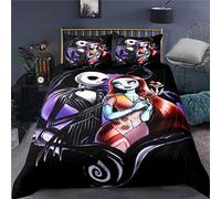 Ankeyoo Nightmare - Set di biancheria da letto con copripiumino e 2 federe con motivo Jack Skellington Sally, per Natale, San Valentino, 1 copripiumino e 2 federe (completo)