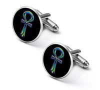 Ankh - Gemelli rotondi con simbolo egiziano antico Egitto, per lavoro, matrimonio, festa del papà, regalo per festa del papà, 1.7cm, Metallo, Nessuna pietra preziosa