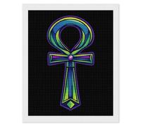 Ankh - Kit per pittura a mosaico con simbolo egiziano antico Egitto, quadro rotondo completo a punto croce, immagini artistiche per la decorazione delle pareti della casa, 40,6 x 50,8 cm