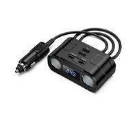 Ankilo Distributore Accendisigari 6 in 1, Adattatore per Auto, 2 prese 12 V/24 V, Splitter Multiplo DC con Voltmetro a LED, 2 Porte USB, Caricabatterie per Auto