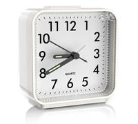 Ankilo Sveglia analogica "Silent Guardian", design silenzioso, funzionamento a batteria, lancette retroilluminanti e snooze per un sonno riposante, bianco