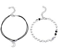 Anklet,2 pcs/ set moon charm Sequins anklet Women Beach Sandals Barefoot Ankle Bracelet Nice processing