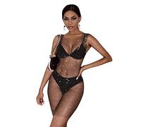 ANKOMINA Women Sexy Rhinestone See Through Mesh Dress Bikini Swimsuit Cover Up Rave Festival Club Midi Dress Black