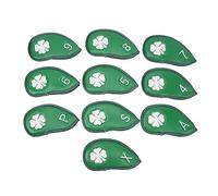 ANKROYU 10 pezzi Copri testa per mazza da golf Modello a quadrifoglio PU Set di coperture in ferro da golf delicate per la maggior parte dei club 4 5 6 7 8 9 A P S X (Verde)