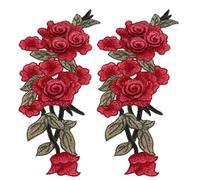 ANKROYU 2pcs ricamato fiore toppe rosse fatte fatte a mano Applique fai da te per l'abbigliamento Materiale in poliestere coperta 28,7x11 cm
