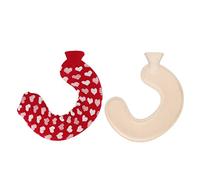 ANKROYU Borsa d'acqua calda a forma di U morbido 1 litro di iniezione d'acqua per iniezione bottiglia d'acqua calda con copertura morbida per calore per viaggi e comfort (Sfondo rosso cuore bianco)