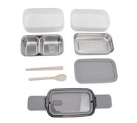 ANKROYU Box Stainless Steel Microwaveable Lunch Container with Chopsticks Spoon Double Layers Leak Proof Design for Adults Work Office (3 cavità)