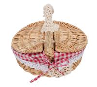 ANKROYU Cesto picnic di vimini cesto picnic vuoto con fodera lino rimovibile per campeggio esterno per la madre materiale di vimini 25.5x18x25cm (Plaid rosso)