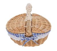 ANKROYU Cesto picnic di vimini cesto picnic vuoto con fodera lino rimovibile per campeggio esterno per la madre materiale di vimini 25.5x18x25cm (Plaid blu)
