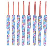 ANKROYU Ganci all'uncinetto ergonomico comodo manico a maglia aghi impostati per i principianti principianti in alluminio 8pcs 15,2 cm (Piccoli fiori blu)