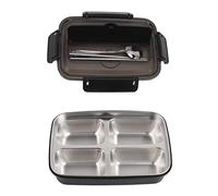 ANKROYU Premium 304 Stainless Steel Lunch Box 4 Compartments with Matching Tableware Leak Proof Portable Food Containers for Adults Kids School Office Travel (Nero)
