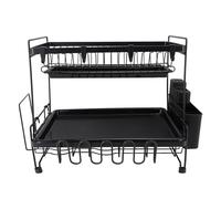 ANKROYU Scolapiatti pieghevole a 2 livelli, salvaspazio, con portautensili, per organizzazione del piano di lavoro della, resistente struttura in ferro e plastica