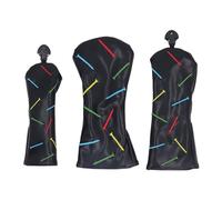 ANKROYU Set di 3 copritesta per mazze da golf, in pregiata pelle PU, con targhette numerate girevoli, per driver, ibridi e putter. Taglie: piccola, media e grande. (Nera)