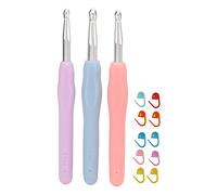 ANKROYU Set di 3 uncinetti multicolore, ergonomici, con impugnatura morbida e fibbia marcatore, per principianti, fai da te, uso domestico, in plastica ABS e alluminio, 14 cm, 5,5
