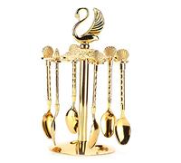 ANKROYU Set di cucchiaini da caffè Cucchiaio da dessert in metallo europeo dorato con stemma di strass a forma di cigno per mescolare, mescolare, fotografare caffè, tè, feste, cuci