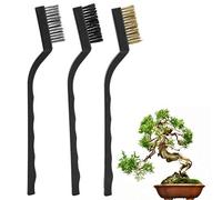 ANKROYU Set di mini spazzole metalliche da 3 pezzi con manico ergonomico in plastica Setole in acciaio resistente per la pulizia del tronco d'albero dei bonsai Kit di strumenti per