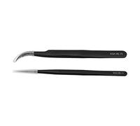 ANKROYU Set di pinzette Pinzette a testa dritta anticurva ad alta precisione in lega di alluminio per strumenti di riparazione elettronica per saldatura PCB 2 pezzi (Nero)