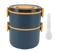 ANKROYU Stackable Lunch Box 1600ml 2 Tier Large Capacity Food Grade Plastic Heat Preserving Leakproof Microwave Safe Container for Adults Office School (Blu elegante)