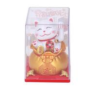 ANKROYU Statua del gatto fortunato ad energia solare con braccio agitante automatico ricchezza accogliente statuetta del gatto fortunato per la decorazione della scrivania del rist (Strabismo d'oro)