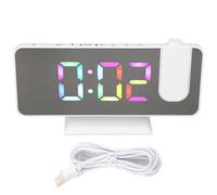 ANKROYU Sveglia Digitale, Orologio da Tavolo Moderno in ABS con Proiettore Girevole a 180 Gradi, Sveglia con Superficie a Specchio a Luminosità Regolabile per Ufficio Camera da (Bianco)