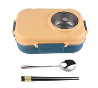 ANKROYU Thermal Lunch Box 1100ml Insulated Box Double Layer 3 Grid Leakproof Stainless Steel Food Container for Office School Adults Kids BPA 304 Steel with Chopsticks Spoon Soup (Giallo blu)