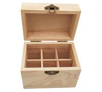 Anktily Scatola portaoggetti in legno grezzo a 6 scomparti con coperchio, 11 x 7,5 x 9,5 cm, scatola in legno non verniciato per piccoli ricordi, gioielli, porta bustine di tè