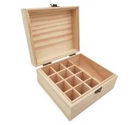 Anktily Scatola portaoggetti in legno grezzo con 13 scomparti, 17 x 15 x 8,5 cm, scatola in legno non verniciato con chiusura per piccoli ricordi, gioielli, porta bustine di tè