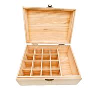 Anktily Scatola portaoggetti in legno grezzo con coperchio/17 scomparti, 20 x 14,5 x 10 cm, in legno non verniciato, per piccoli ricordi, gioielli, porta bustine di tè