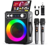 Ankuka Karaoke con Microfono, Altoparlante Bluetooth Portatile con 2 Microfoni Wireless, Macchina Karaoke con Potenza Audio 15W, Supporta TWS/Rec/FM/AUX/USB/TF per Feste a Casa