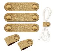 ANKVRP Confezione da 5 organizer per cavi, in pelle di alta qualità, organizer per cavi USB colorato e divertente, grazioso cinturino per la gestione dei cavi glitterato dorato