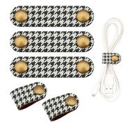 ANKVRP Confezione da 5 organizer per cavi, in pelle di alta qualità, organizer per cavi USB colorato, simpatiche cinghie per la gestione dei cavi, colore nero e bianco pied de poule