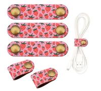 ANKVRP Confezione da 5 organizer per cavi, in pelle di alta qualità, organizer per cavi USB, simpatiche cinghie per la gestione dei cavi, graziose cinghie rosa fragola