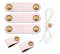 ANKVRP Confezione da 5 organizer per cavi, in pelle di alta qualità, organizer per cavi USB, simpatiche cinghie per la gestione dei cavi, graziose margherite rosa