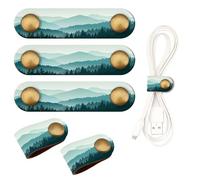 ANKVRP Confezione da 5 organizer per cavi, in pelle di alta qualità, organizer per cavi USB, simpatiche cinghie per la gestione dei cavi, belle montagne verdi