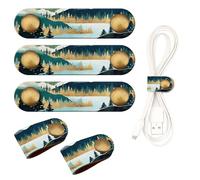 ANKVRP Confezione da 5 organizer per cavi, in pelle di alta qualità, organizer per cavi USB, simpatiche cinghie per la gestione dei cavi, bella foresta montagna