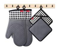 Ankway Guanti da Forno Resistenti al Calore, in morbido Cotone, Lunghi e Flessibili, in Silicone, Per Cucinare, Per Grigliare, Colore Grigio, Presina in Silicone