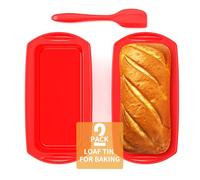 Ankway Set di 2 stampi rettangolari in silicone con raschietto per pasta, in silicone, per torte e pane, 28 x 14,3 x 6,3 cm, rosso