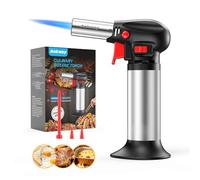 Ankway Torcia da cucina, torcia ricaricabile con blocco di sicurezza e blocco di fiamma continuo per cibo BBQ, cottura, Brulée Crema, campeggio, fai da te, argento(Butano non incluso)