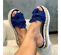 Anlemi Leggere Casuale Sandali,Pantofole Grandi con Fiocco,Sandali con Plateau in Corda di Canapa-Blu_39 EU,Antiscivolo Sandali da Terra