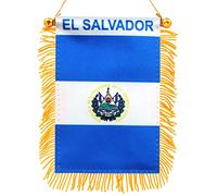 Anley 10,2 x 15,2 cm El Salvador Bandiera da appendere alla finestra con frange - Mini bandiera e decorazione per specchietto retrovisore per auto - Bandiera salvadoregna da appendere con ventosa