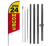 Anley 7,5 FT Kit Bandiera a Goccia Aperto 24 Ore - Bandiere Pubblicitarie da Esterno - Insegna di Orario Continuato per Negozi, Ristoranti, Stazioni di Servizio - Resistente alle Intemperie