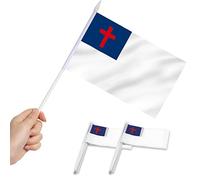 Anley Christian Mini Flag Confezione da 12 - Piccole Bandiere Cristiane in Miniatura Tenute in Mano su Bastone - 5x8 Pollici con Asta Solida e Parte Superiore della Lancia