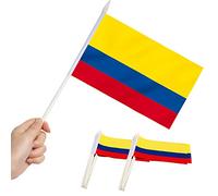 Anley Colombia - Mini Bandiere in Miniatura, Piccole Bandiere colombiane, Resistenti allo scolorimento e Colori Vivaci, 12x20 cm, con Asta Solida e Lancia Superiore