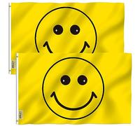Anley Confezione da 2 Fly Breeze 3x5 Piede Bandiera Faccina Felice Gialla - Colore vivido e Resistente allo sbiadimento UV - Intestazione di Tela e Doppia Cucitura - Bandiere Faccia Felice Poliestere