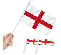 Anley England Mini Flag 12 Pack - Bandiere inglesi piccole in miniatura tenute in mano su bastone - Resistenti allo sbiadimento e colori vivaci - 5x8 pollici con asta solida e cima a lancia