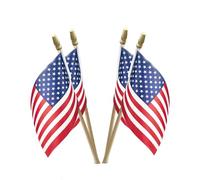 Anley LOTTO DI 12 - Bandiera USA con asta di legno 4x6 pollici - Decorazione del 4 luglio, Marcatore di tomba, ecc. - Bandiera americana a mano con punta dorata sicura per bambini (Pacco da 12)