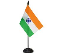 ANLEY Set bandiera da scrivania deluxe India - Bandiera indiana da tavolo 6 x 4 pollici in miniatura con palo da 12 "- Colore brillante e resistente allo sbiadimento - Base nera e punta a lancia