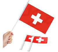Anley Svizzera Mini Bandiera Confezione da 12 - Piccole Bandiere Svizzere in Miniatura Tenute in Mano su Bastone -5x8 Pollici con Asta Solida e Parte Superiore della Lancia